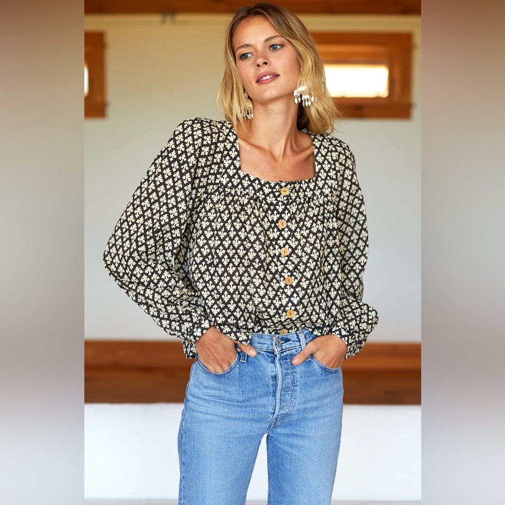 Emerson Fry LAURENT BLOUSE - AUGUST FLOWERS BLACK ORGANIC